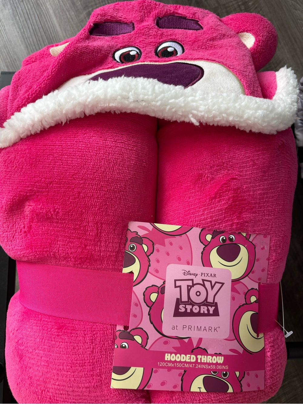 Primark Toy Story Lotso Hooded Throw - Bright Pink with White Sherpa Trim